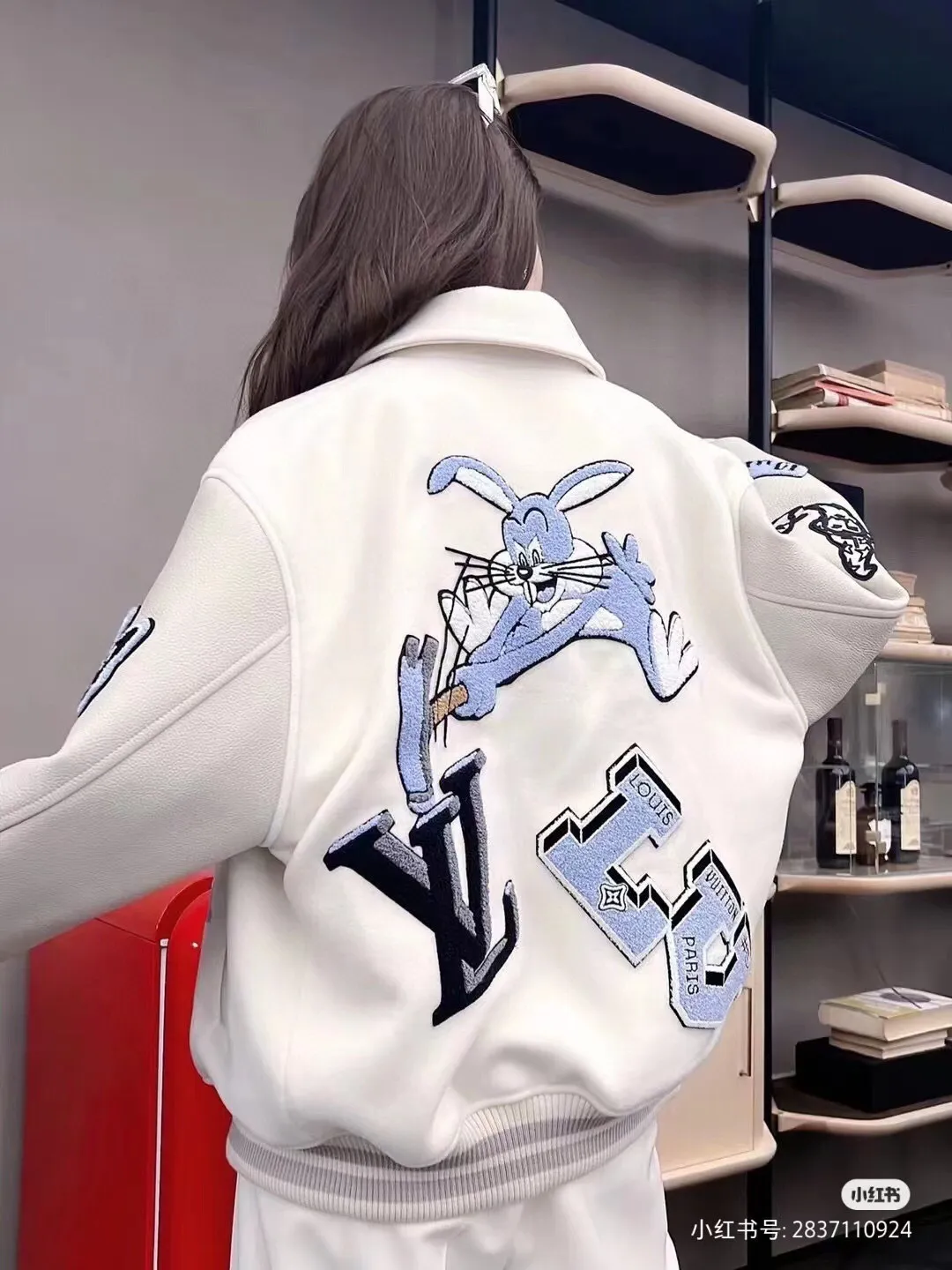 Louis Vuitton/Louis Vuitton 22Fw towel embroidered letter badge baseball jacket